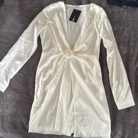 Fashion Nova Tops - Satin white pearl shirt. Brand new with tag, never used.
